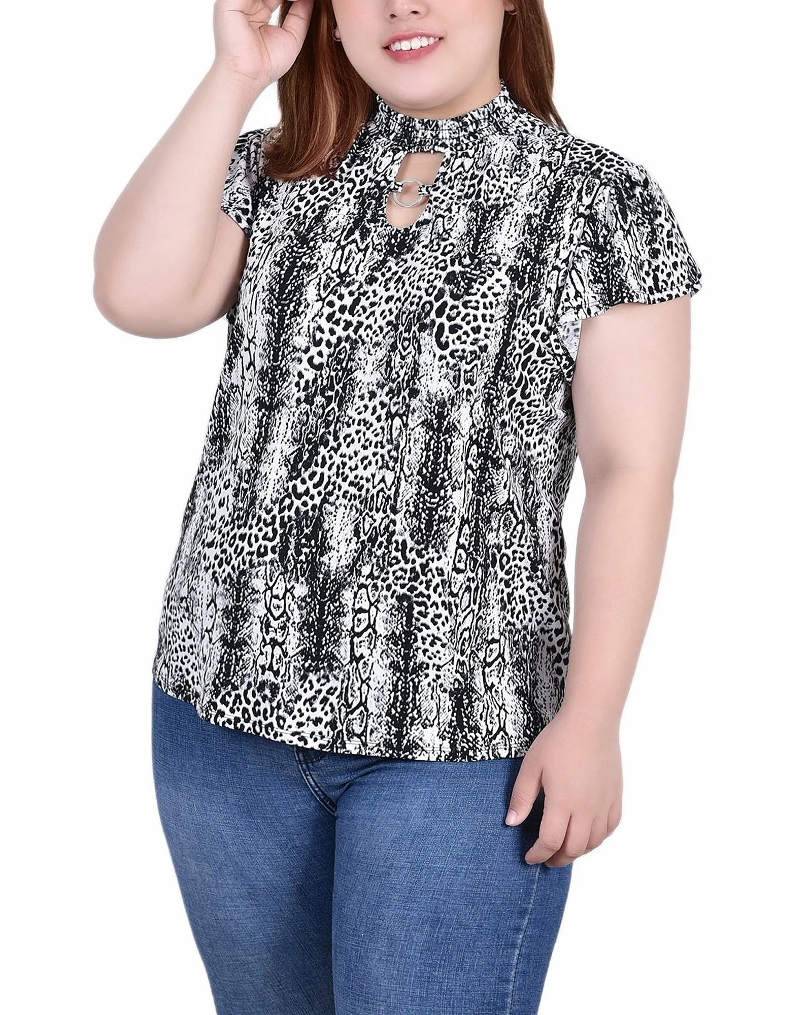 Morning Glow Plus Size Short Flutter Sleeve Mock Neck Top
