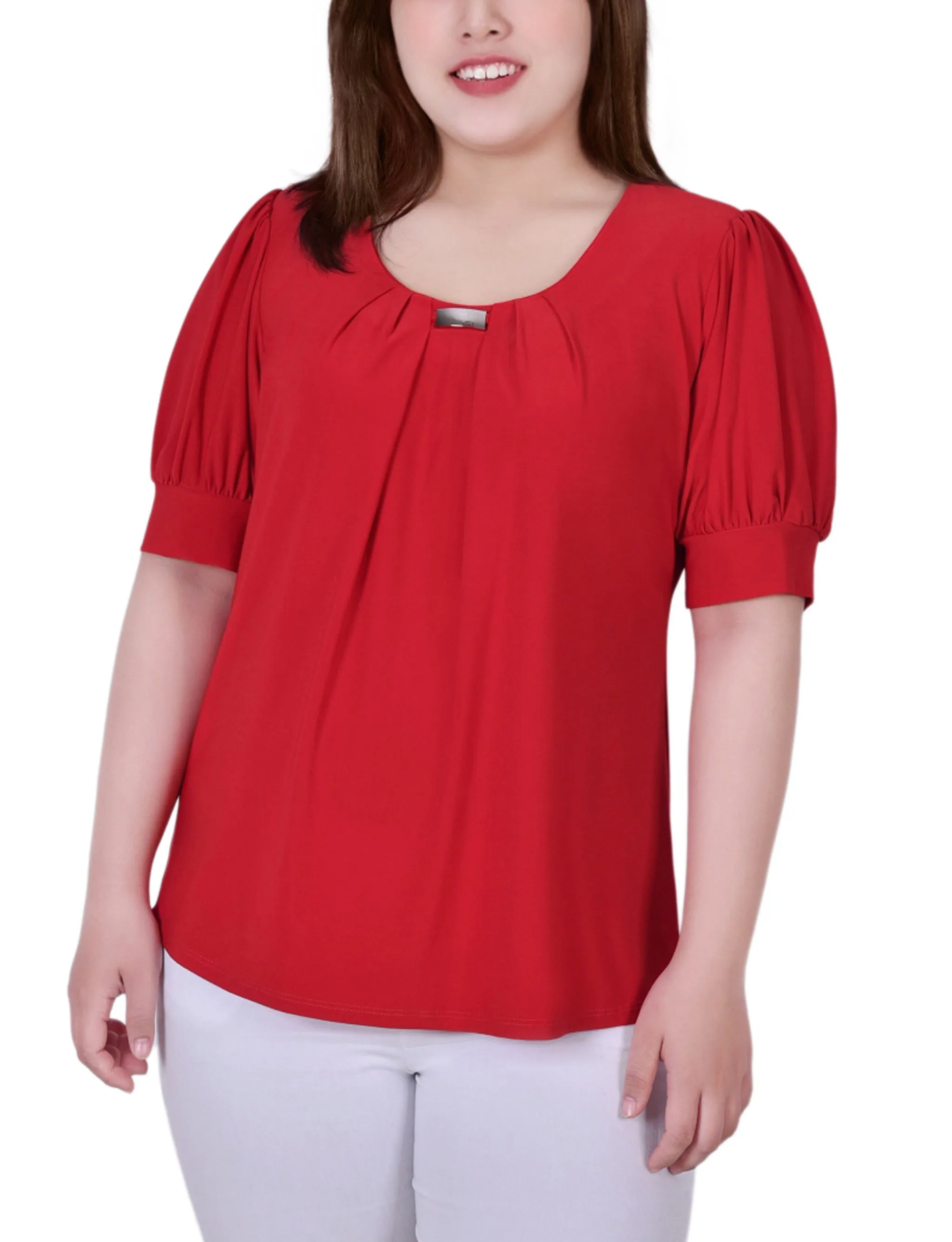 Mood Look Evening Glow Plus Size Short Sleeve Balloon Sleeve Top With Hardware