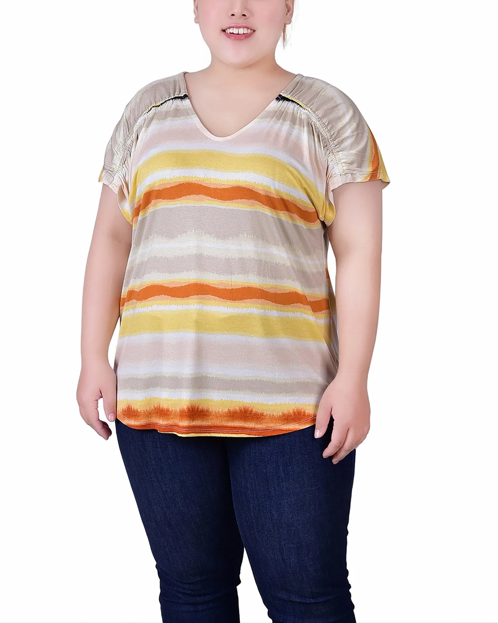 Plus Size Short Sleeve Striped V Neck Top Travel Light