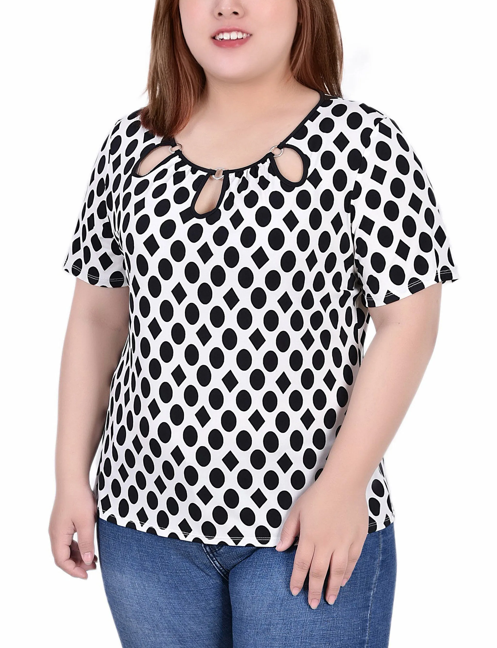 Plus Size Short Sleeve Top With Ring Details Chic Comfort Look