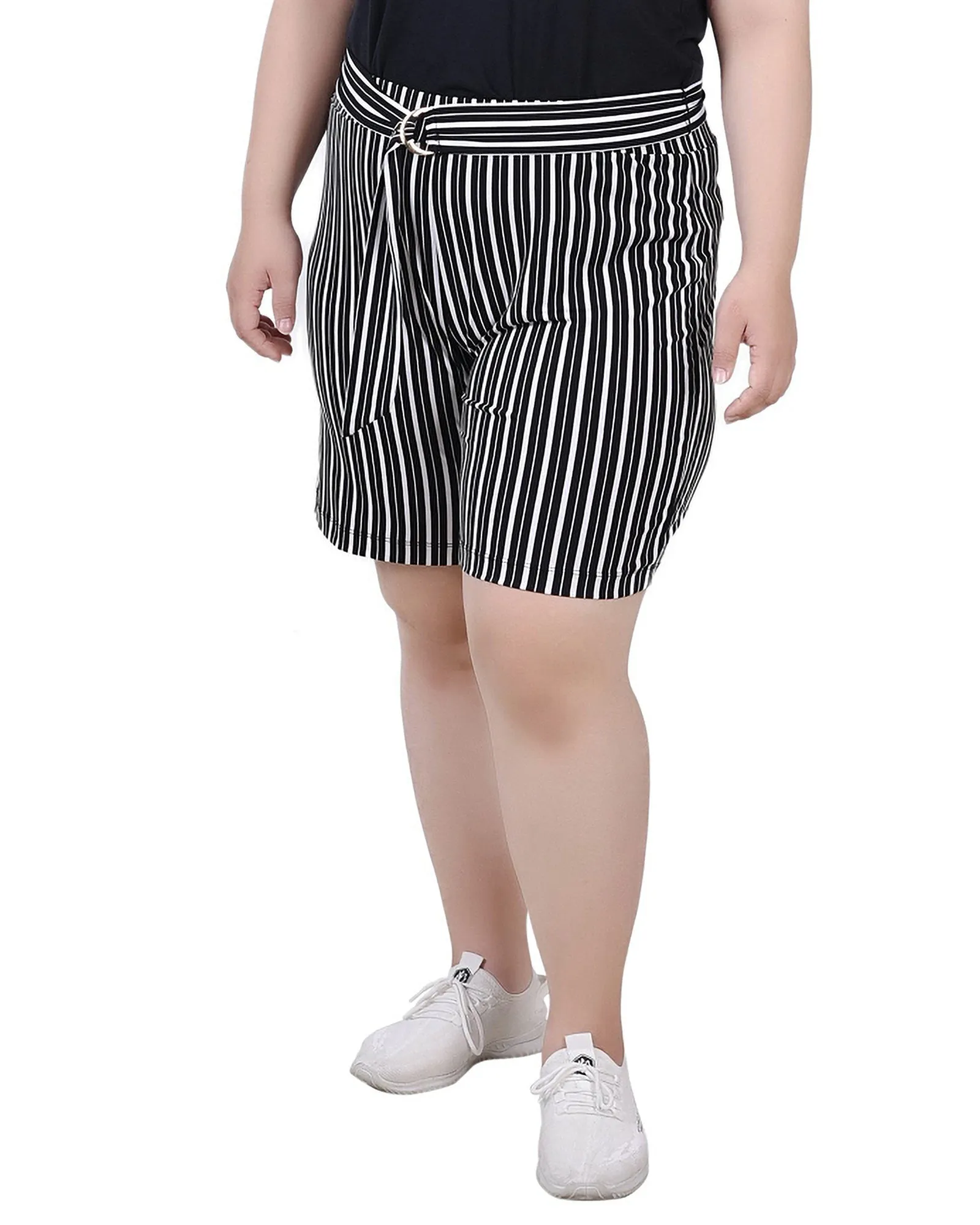 Plus Size Shorts With Ring And Belt Stain-Resistant Teflon Coated Finish