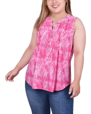 Plus Size Sleeveless Jacquard Y Neck Top Vintage Garb AntiPillTreatment Plus Size Sleeveless Jacquard Y Neck Top