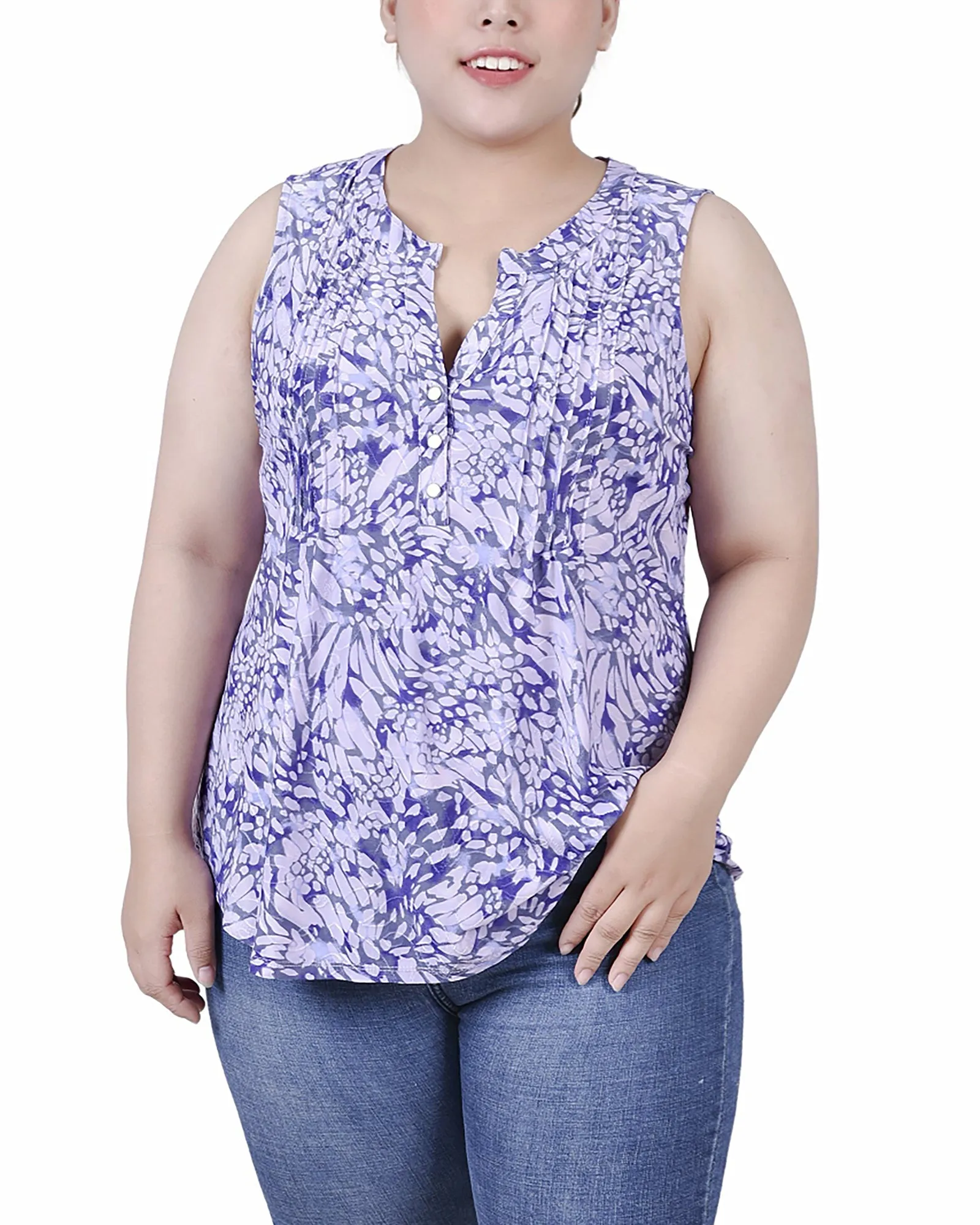 Comfortable travel dress Plus Size Sleeveless Jacquard Y Neck Top