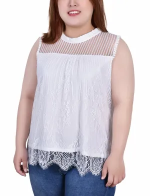Plus Size Sleeveless Mock Neck Lace Top Scoop-Neck Chic Comfort