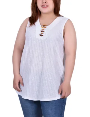 Plus Size Sleeveless Ribbed Top With Triple Rings Fit Waist Plus Size Sleeveless Ribbed Top With Triple Rings Movement Feel Petite Chic