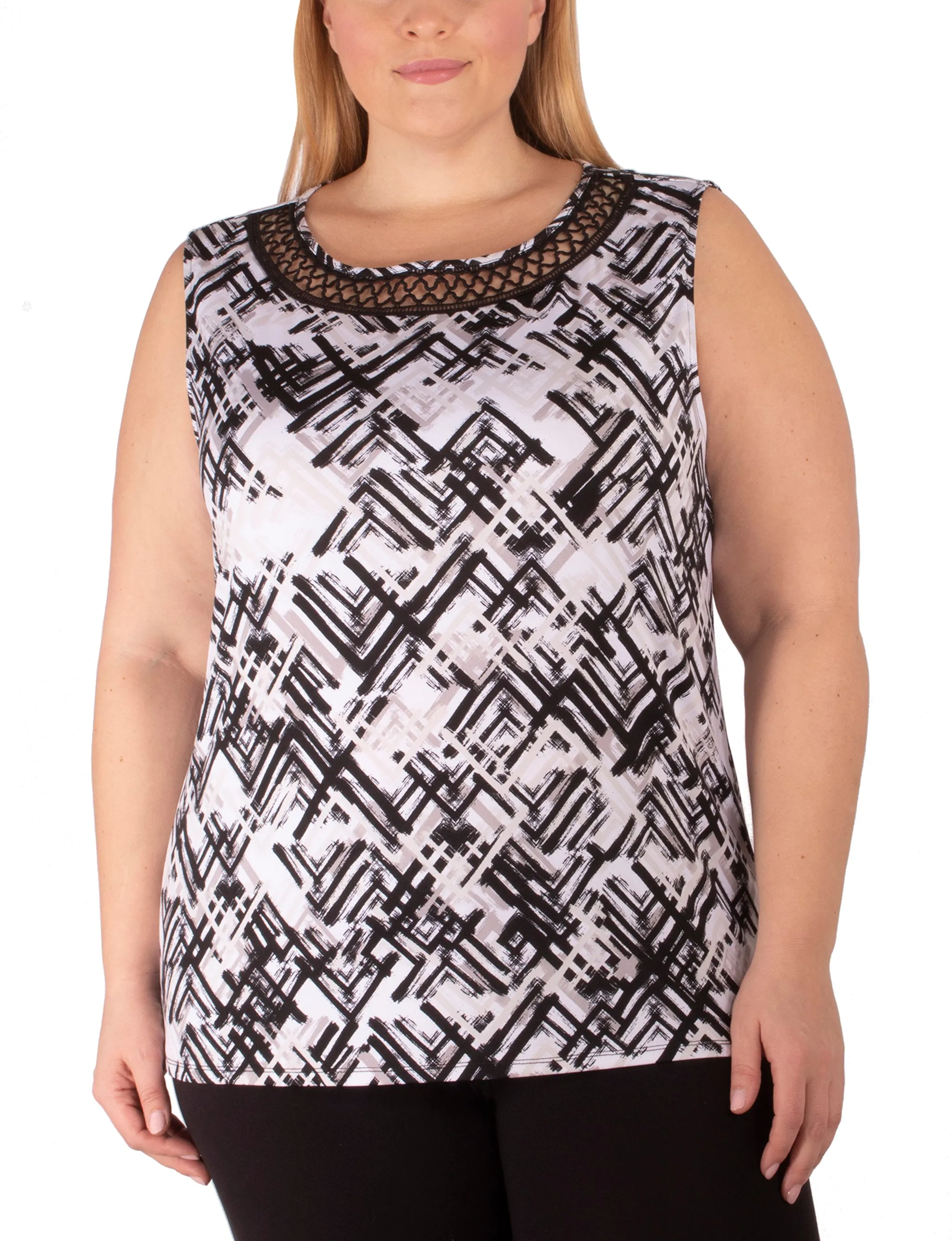 Soft and Relaxed Feminine Vibe Plus Size Sleeveless Top With Crochet Neckline