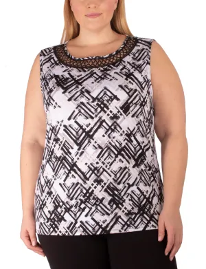Plus Size Sleeveless Top With Crochet Neckline Timeless Wear Peach Tone Effortless Layer Wear Plus Size Sleeveless Top With Crochet Neckline