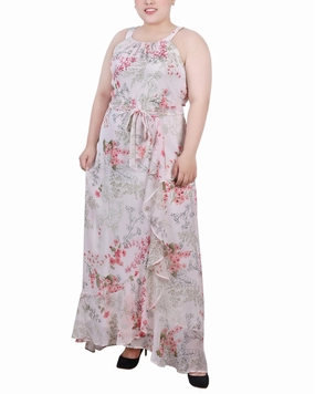 Plus Size Halter Front Chiffon Maxi Dress Partly Lined Plus Size Halter Front Chiffon Maxi Dress Seasonal Comfort