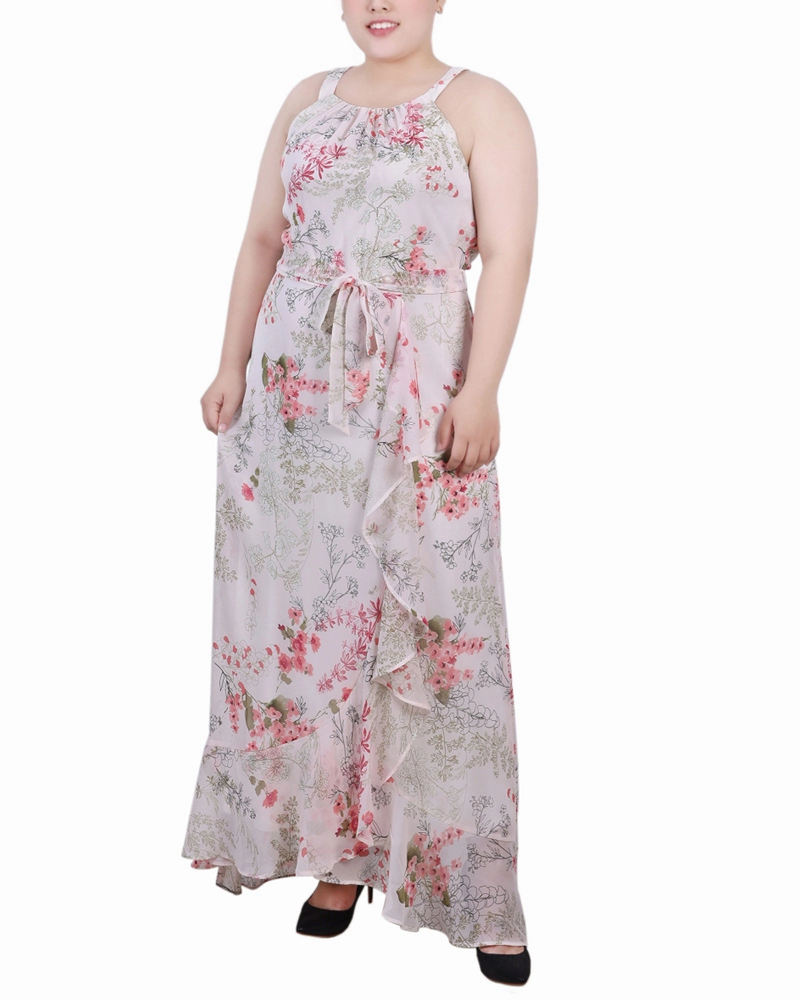 Plus Size Halter Front Chiffon Maxi Dress Seasonal Comfort