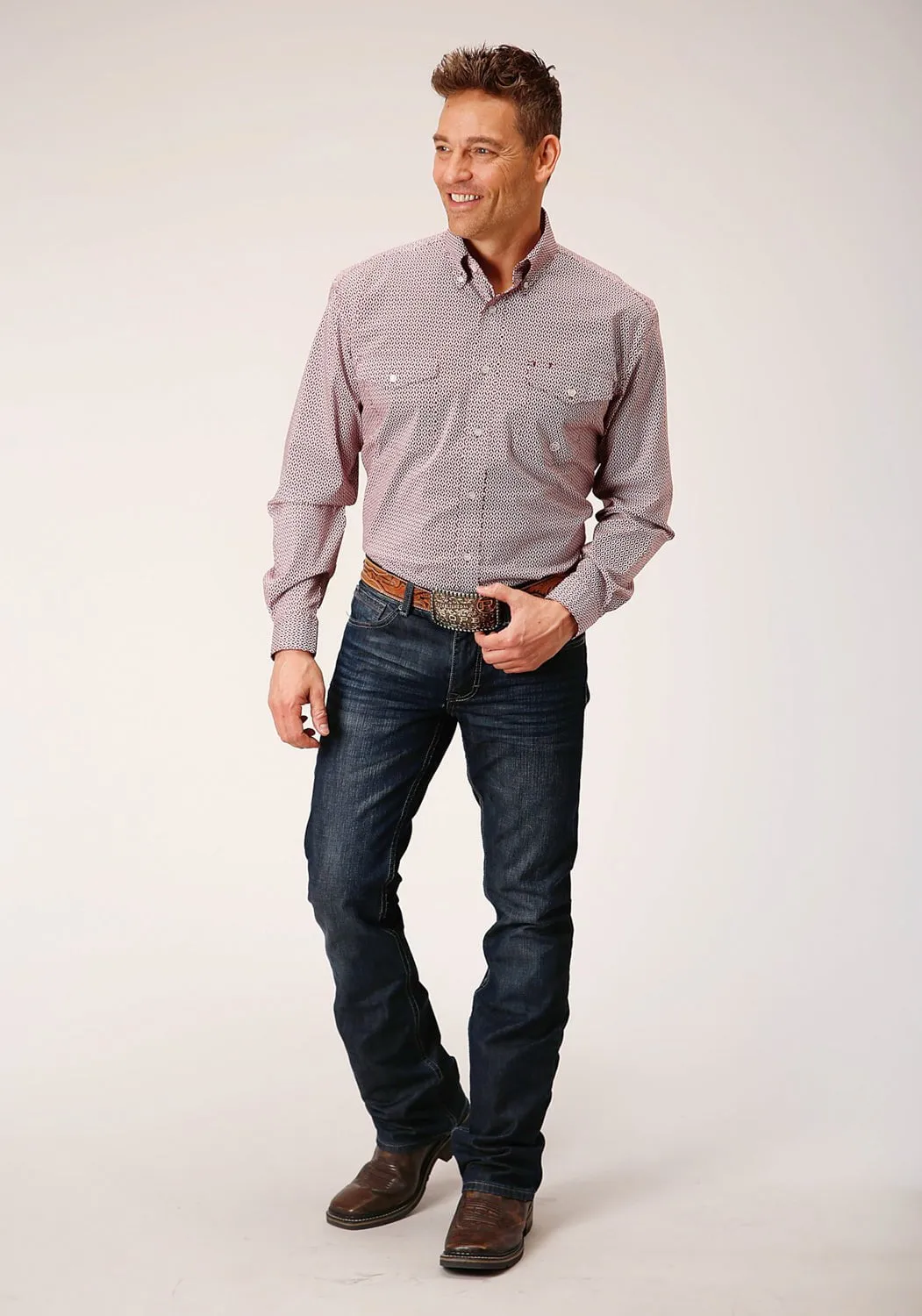Premium Option Roper Mens Climbing Diamond Red Cotton Blend L/S Shirt