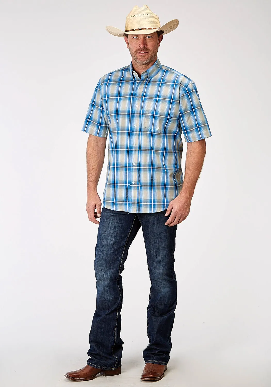Reinforced Hems Roper Mens 1942 Chicory Ombre Blue 100% Cotton 1 Pkt S/S Shirt