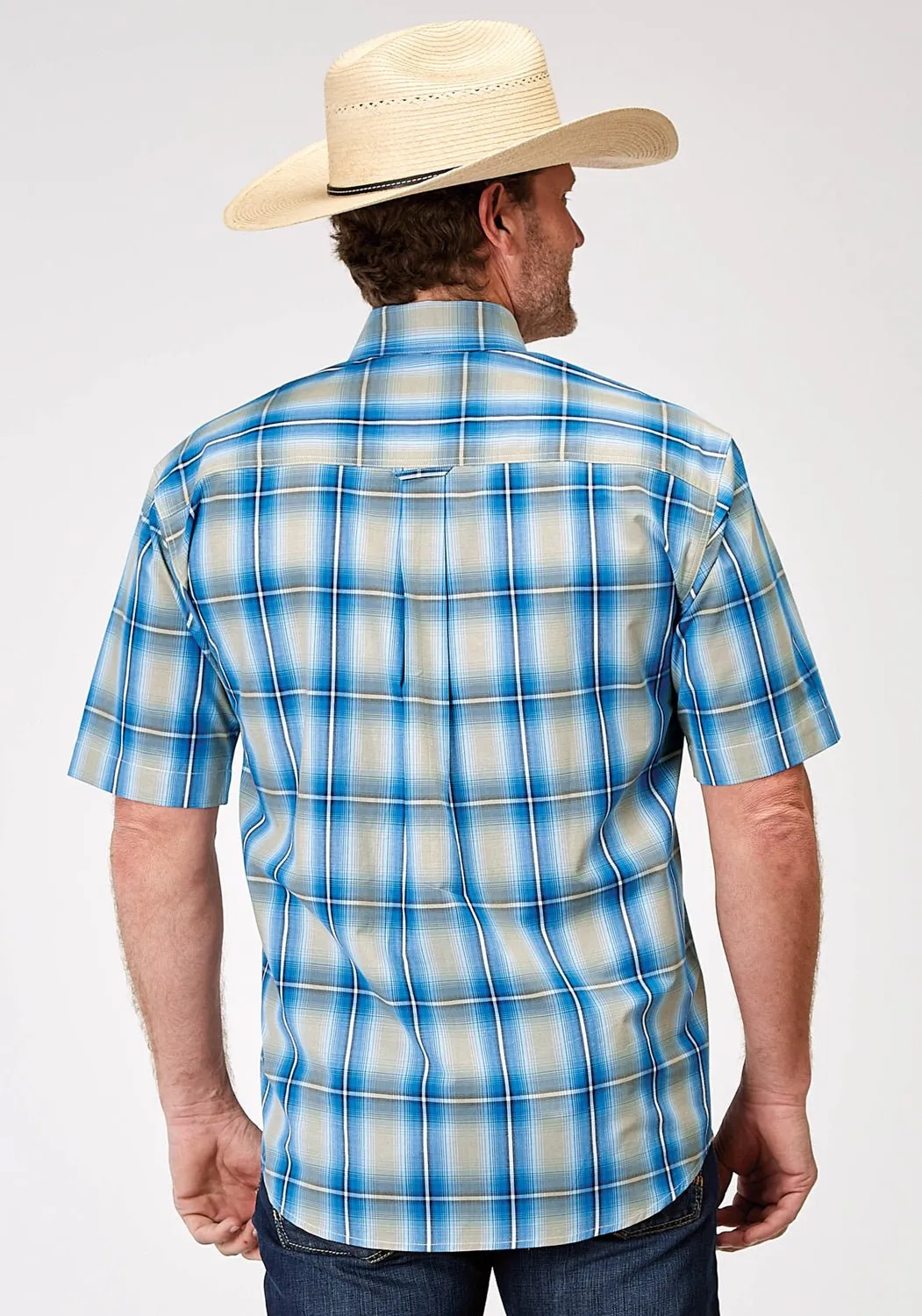 Roper Mens 1942 Chicory Ombre Blue 100% Cotton 1 Pkt S/S Shirt Simple Comfort