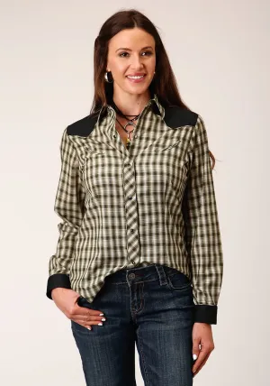 Polished Look Roper Womens Cream Windowpane Green Cotton Blend L/S Shirt Everyday Essential Roper Womens Cream Windowpane Green Cotton Blend L/S Shirt
