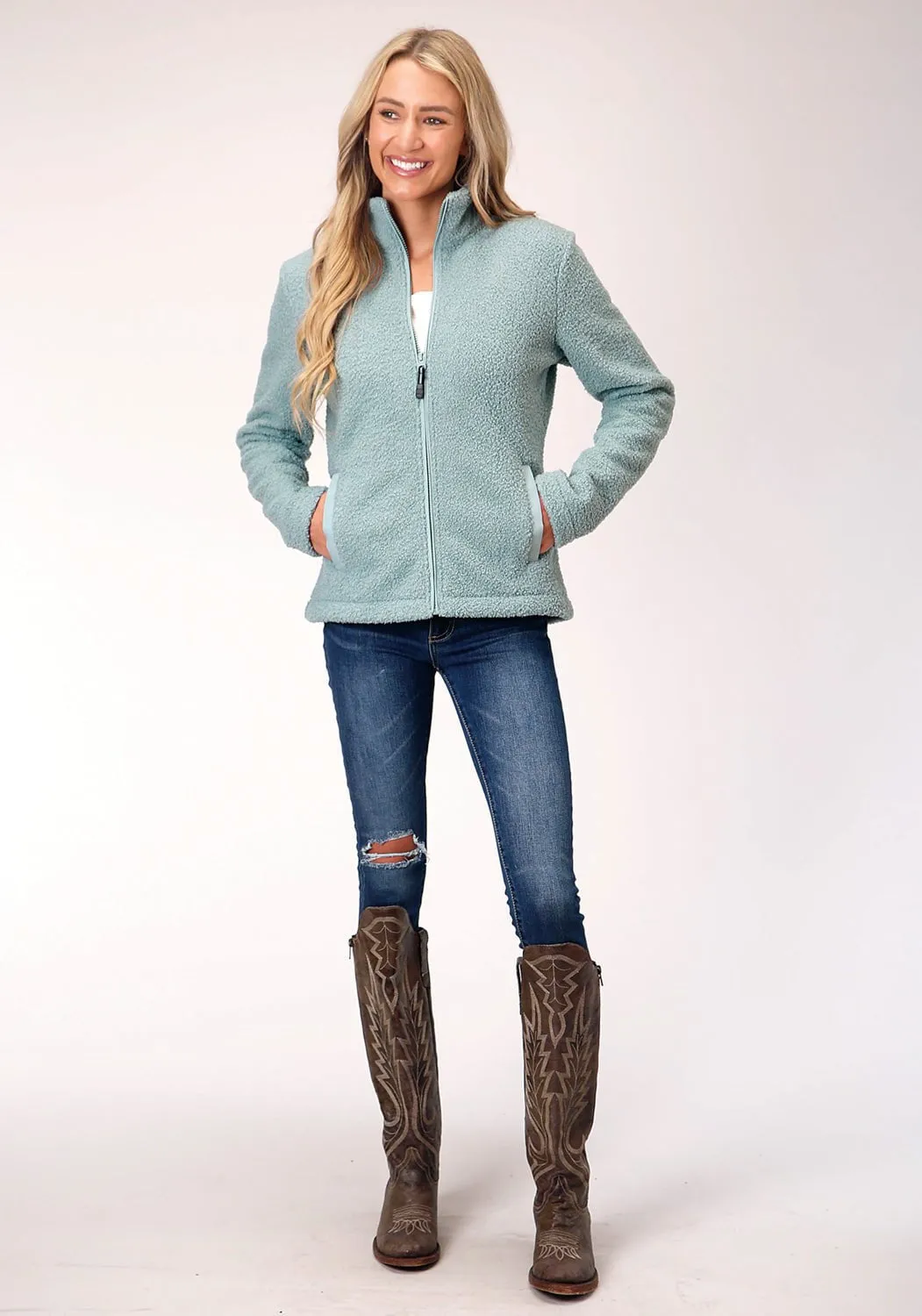 abrasion resistant coating Roper Womens Mint Polyester Faux Lamb Fur Jacket