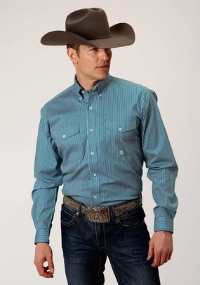 Polished Look Roper Mens Teal Cotton Blend Arrow Rope BD L/S Btn Shirt Quick Release Cuffs Roper Mens Teal Cotton Blend Arrow Rope BD L/S Btn Shirt