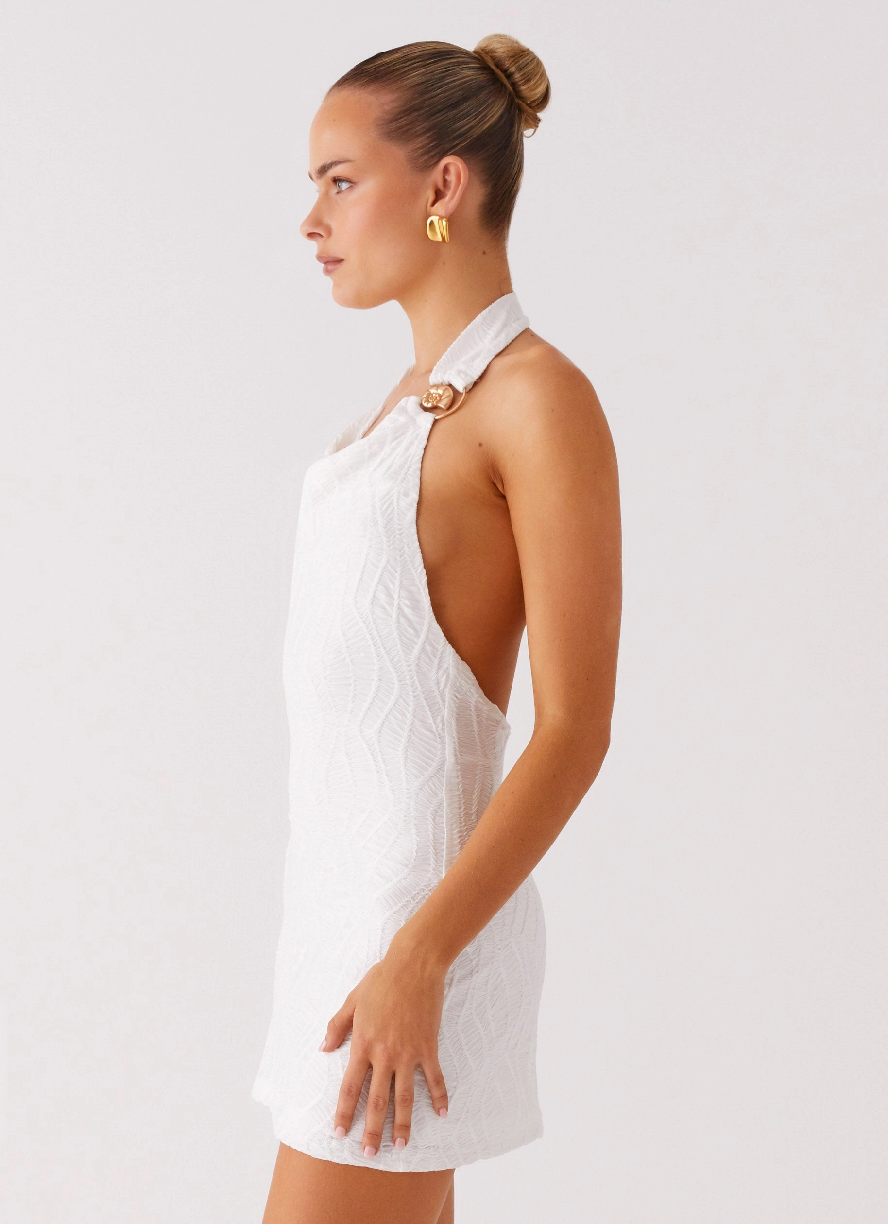 Effortless Layer Wear Love Line Halter Mini Dress - White