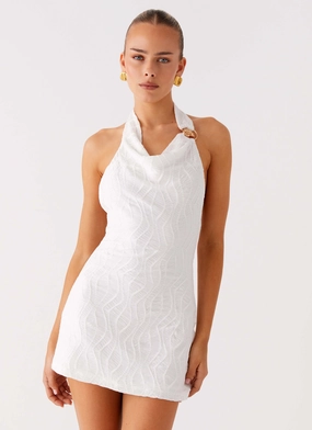 Polished Tailoring Love Line Halter Mini Dress - White Sleek Tailoring Love Line Halter Mini Dress - White
