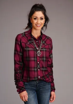 Polka Dot Stetson Womens Western Plaid Wine 100% Rayon L/S Shirt Stetson Womens Western Plaid Wine 100% Rayon L/S Shirt Anti Cling Fabric