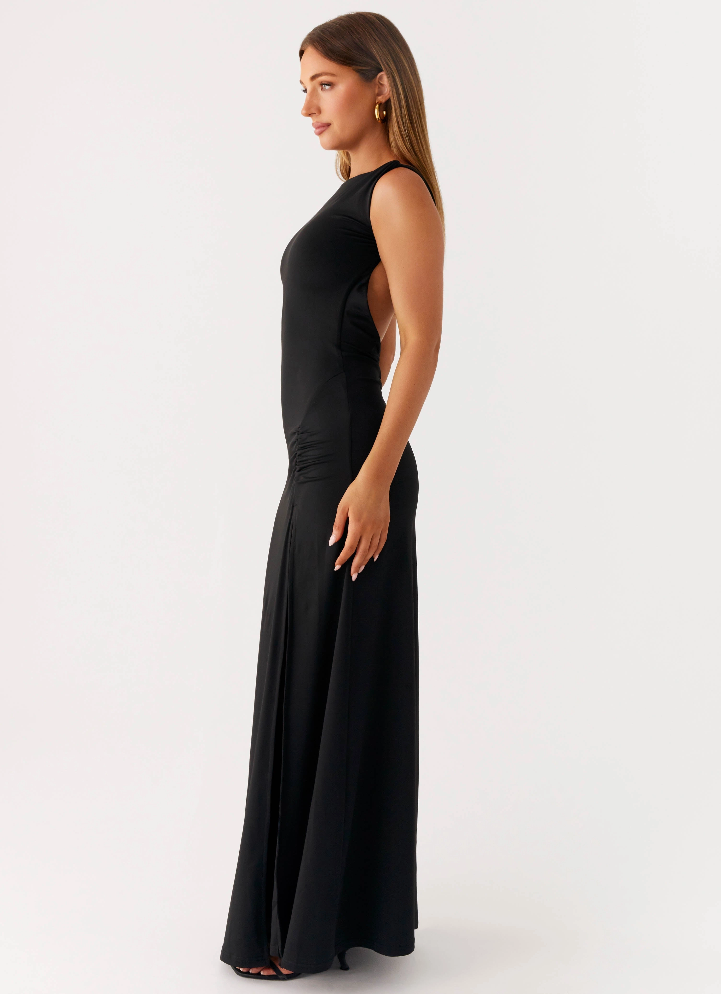 Layered Wear Side-Slit Phianne Maxi Dress - Black