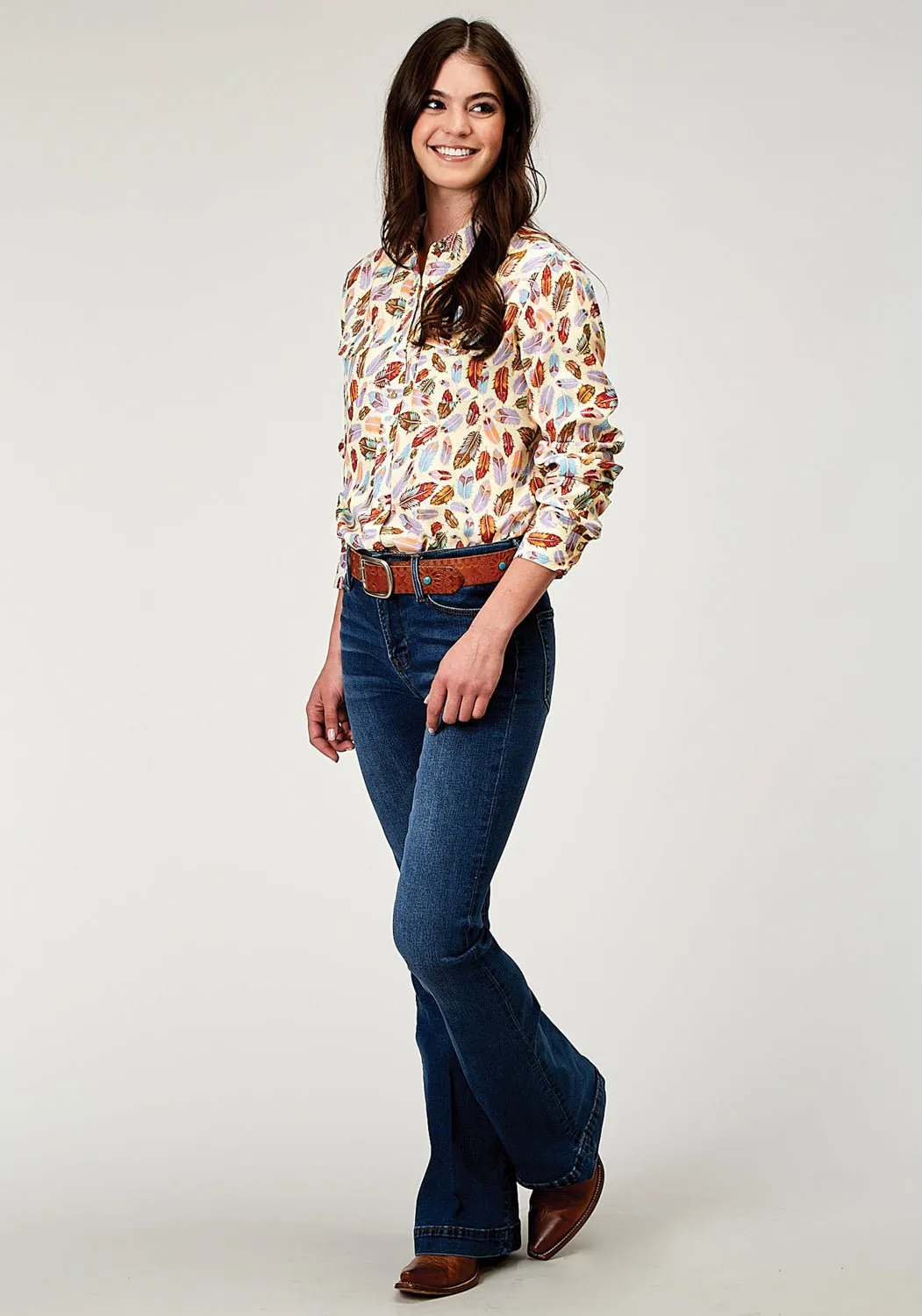 Fall Fashion Roper Womens 1990 Feather Toss Multi-Color 100% Rayon L/S Shirt