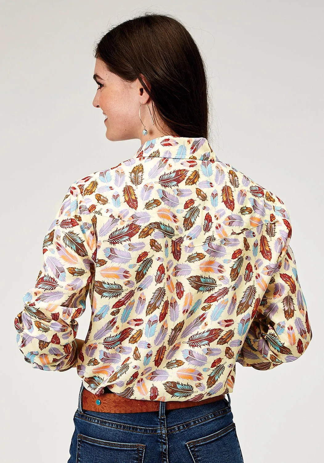 Pre Shrunk Cotton Blend Go-To Look Roper Womens 1990 Feather Toss Multi-Color 100% Rayon L/S Shirt