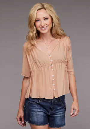 Polo Collar Stetson Womens 2097 Crepe V-Neck Pink 100% Rayon S/S Blouse Stetson Womens 2097 Crepe V-Neck Pink 100% Rayon S/S Blouse All-Occasion Wear Sustainable Design