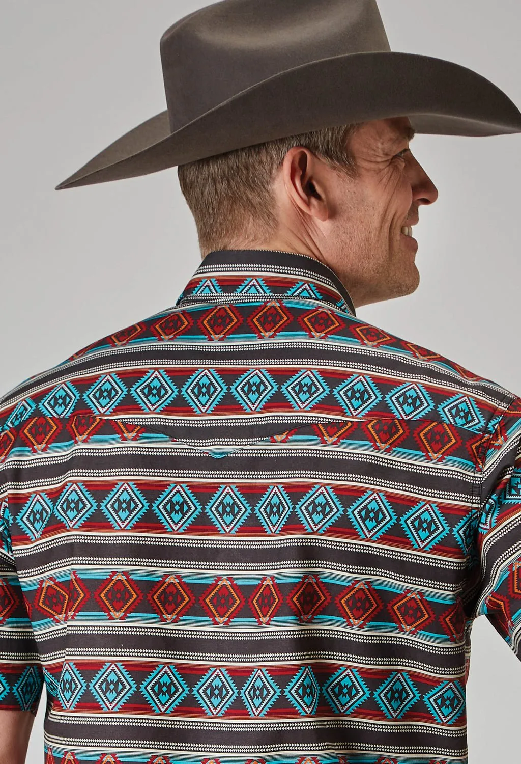 Odor Resistant Roper Mens 1898 Aztec Stripe Red 100% Cotton S/S Shirt