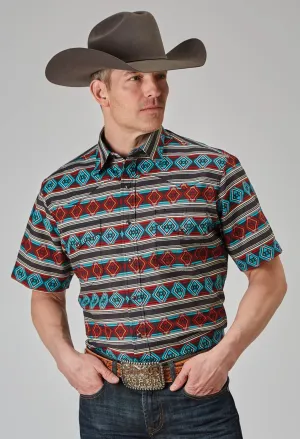 Polo Style Roper Mens 1898 Aztec Stripe Red 100% Cotton S/S Shirt Roper Mens 1898 Aztec Stripe Red 100% Cotton S/S Shirt Trendsetter Choice