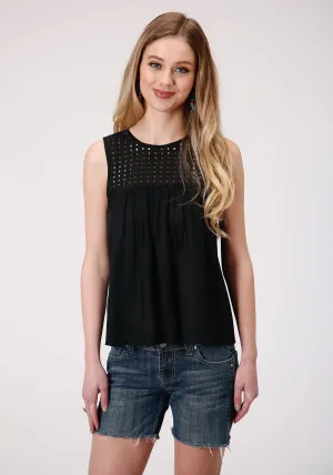 Polyester mix Roper Womens Black Rayon/Nylon Eyelet Bodice S/L Tank Top Roper Womens Black Rayon/Nylon Eyelet Bodice S/L Tank Top Earthy Palette
