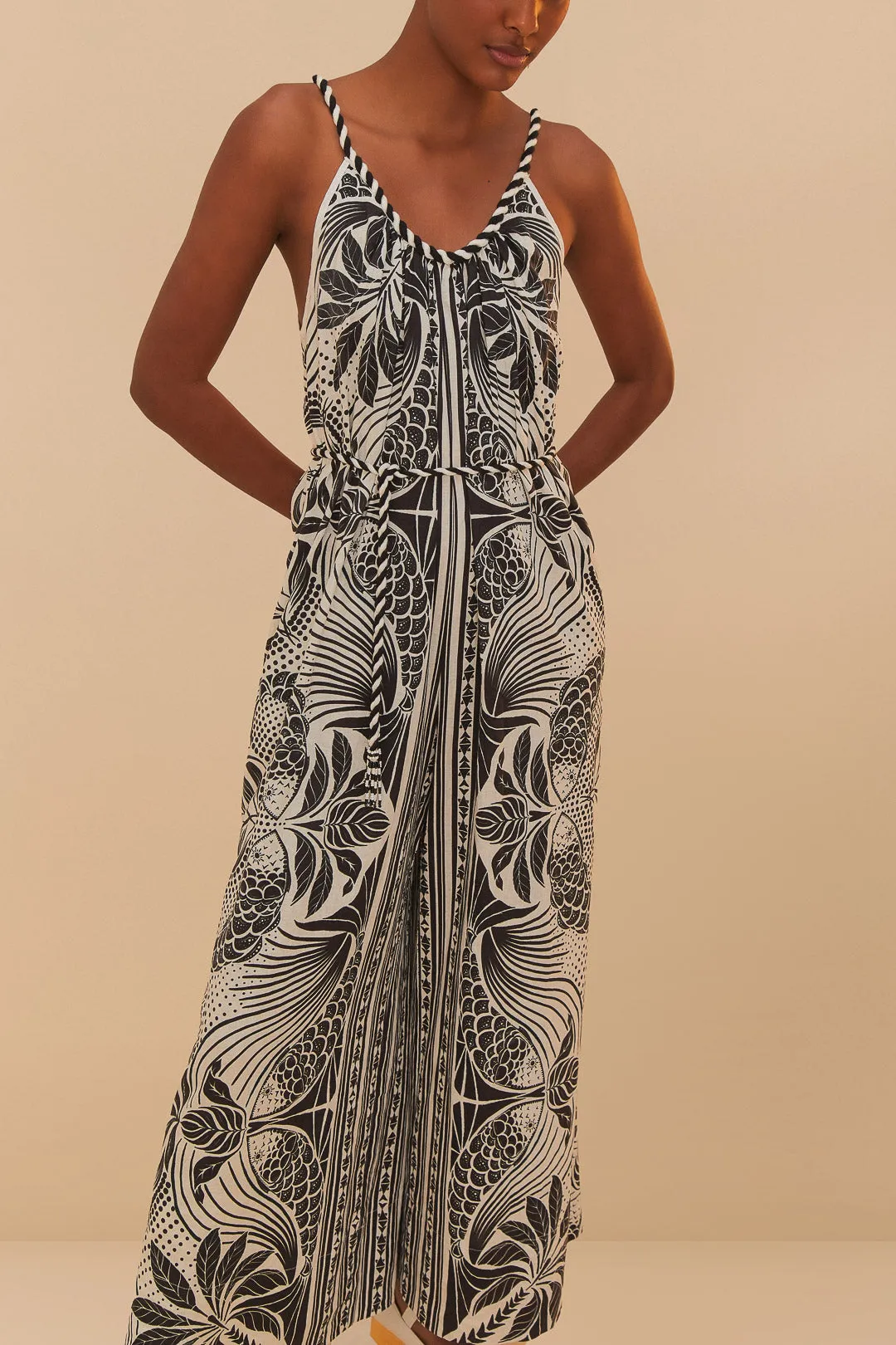 Fall Tone Subtle Glam Monochrome Elegance Scarf Jumpsuit in Off White