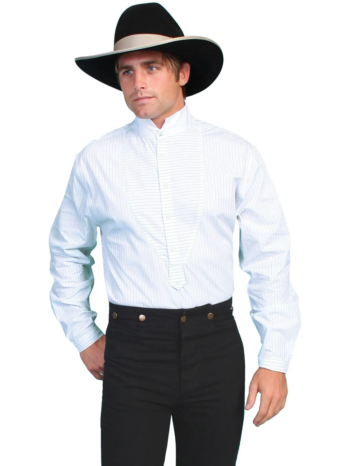 Scully RangeWear Mens White 100% Cotton Striped Bib L/S Formal Western Shirt Unmatched comfort Weekend Style