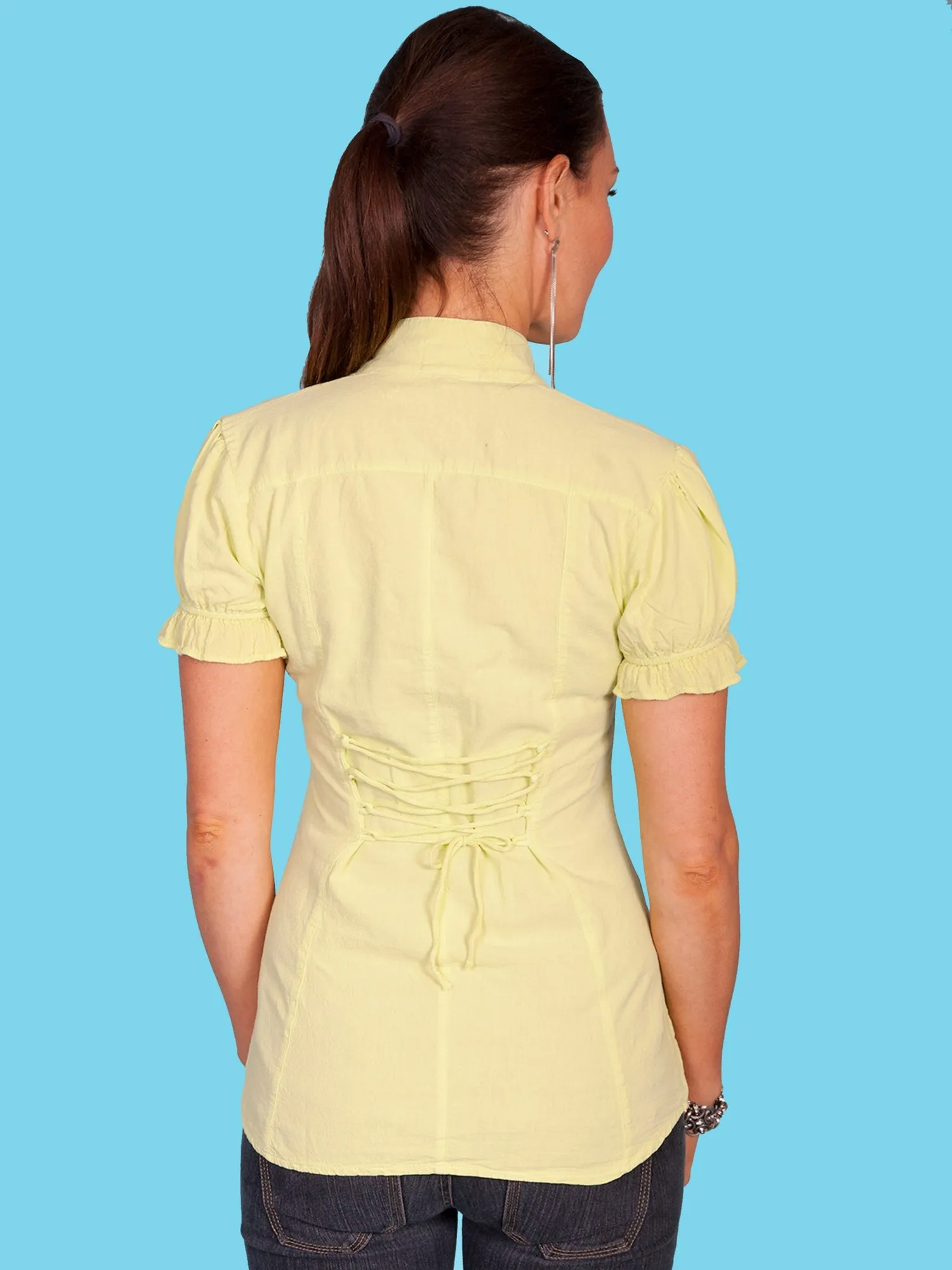 Autumn Look Scully Womens Lime 100% Cotton Ruffle S/S Blouse