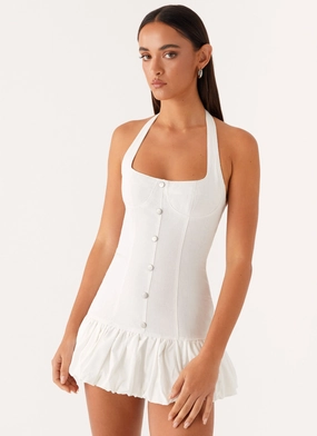 Popular Attire Georgina Denim Mini Dress - White Basic Mood Pastel Sky Georgina Denim Mini Dress - White