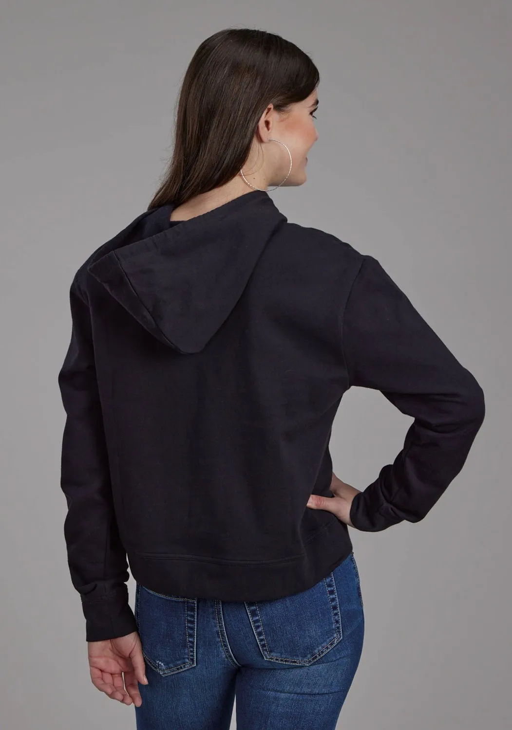 Roper Womens Twill Hood Flower Black 100% Cotton Hoodie Traveler Gear Luxury Contemporary Look