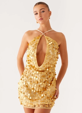 Practical Attire Xander Sequin Mini Dress - Gold Xander Sequin Mini Dress - Gold Soft Appearance Chic Layered Wear