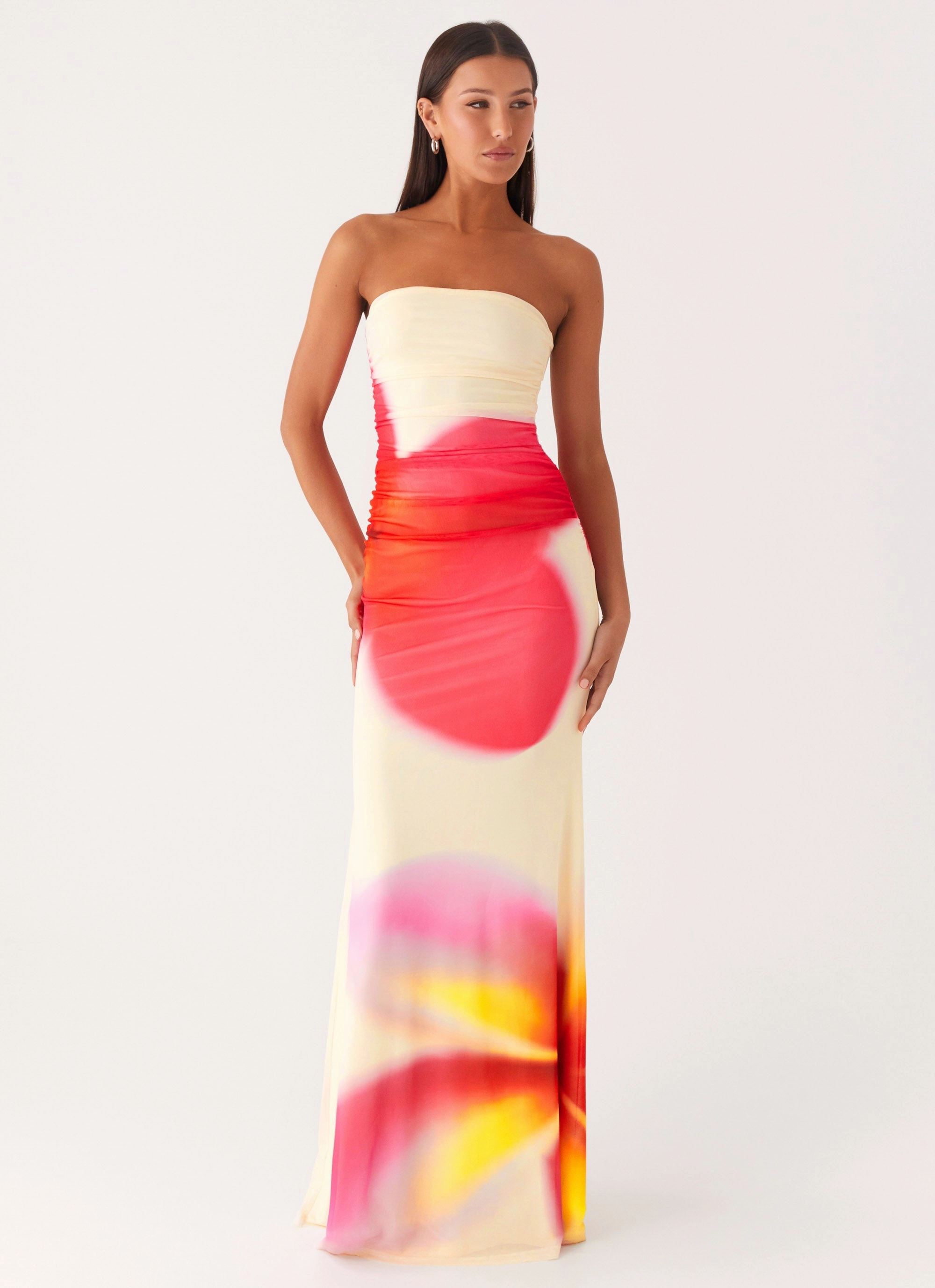 Iroha Strapless Maxi Dress - Frangipani Yellow Farm Air Mesh-Detail