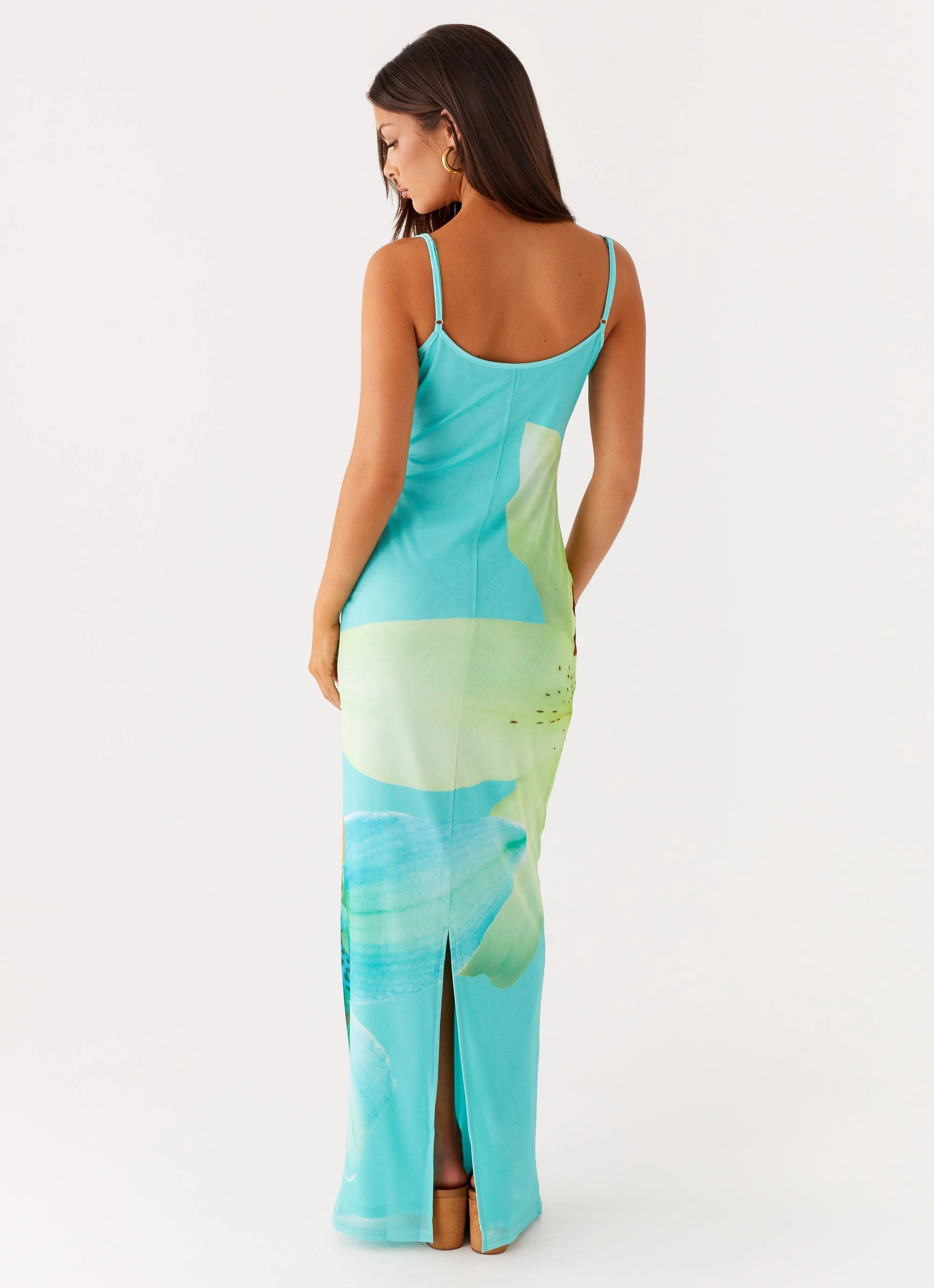 Bad News Mesh Maxi Dress - Turquoise Floral Magnetic-Closure