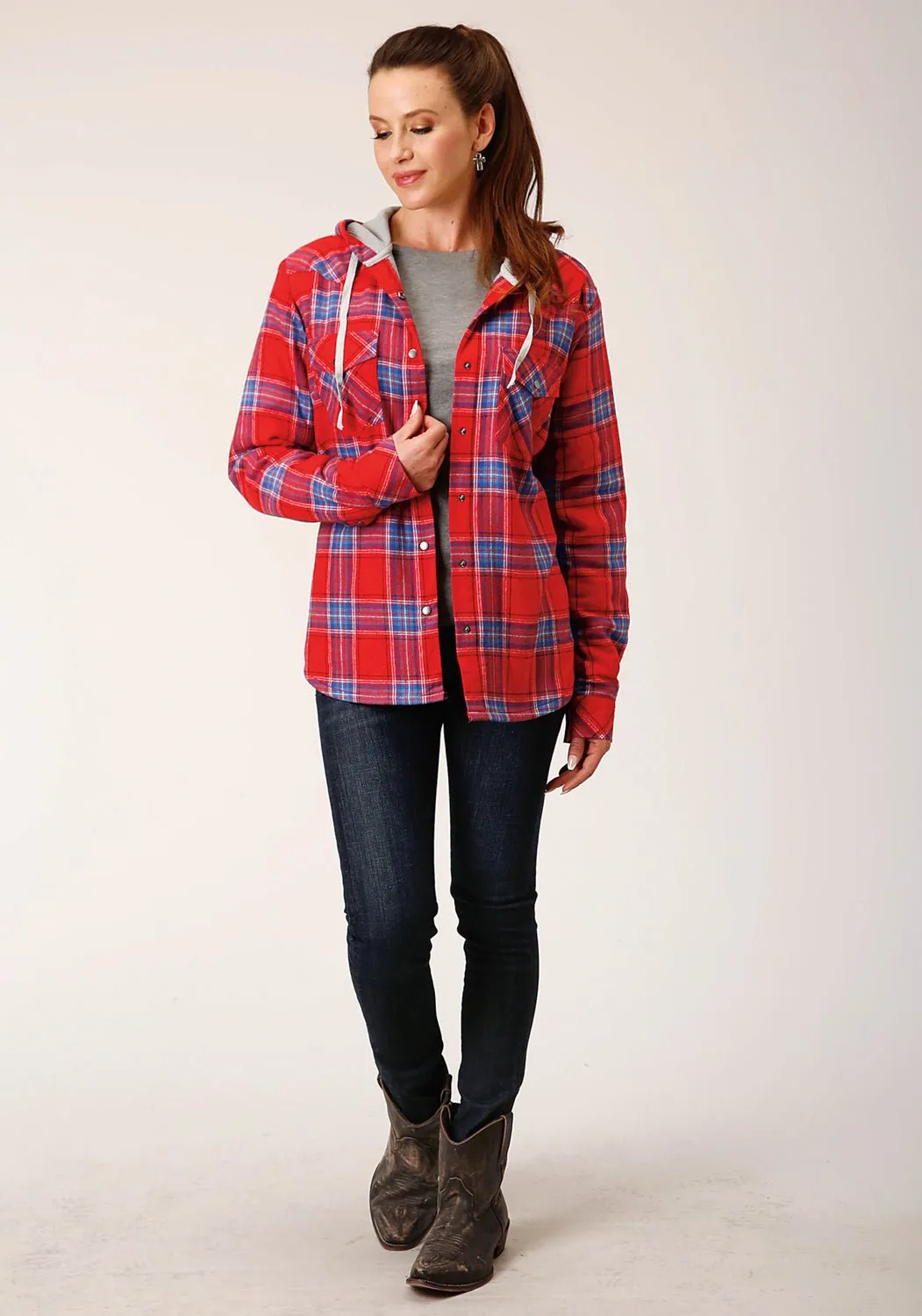 Mid Rise Flexible Waistband Roper Womens Thermal Lined Flannel Red 100% Cotton Jacket