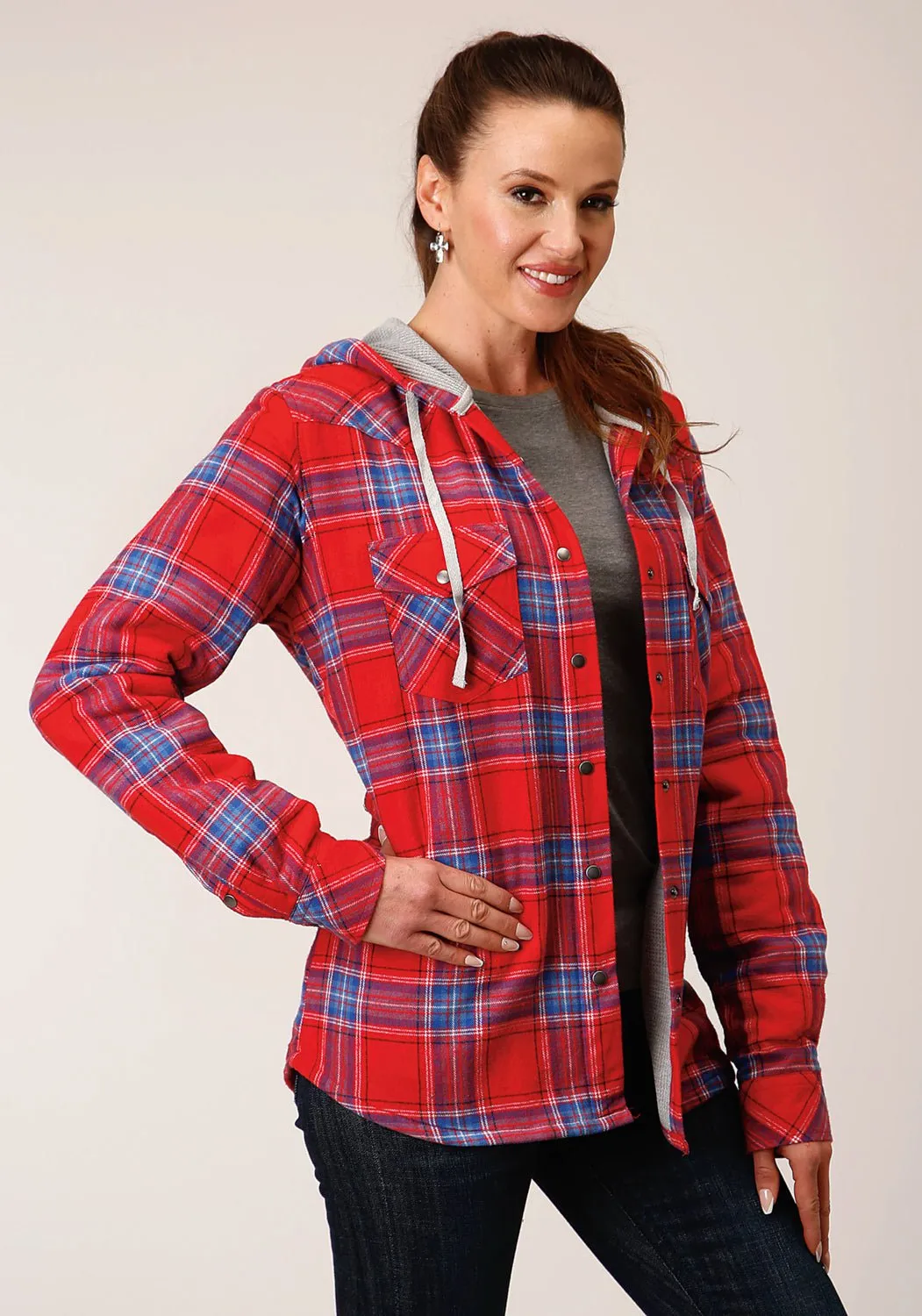 Comfortable Fit Design Daily Wear Summer Vibes Music Event Roper Womens Thermal Lined Flannel Red 100% Cotton Jacket