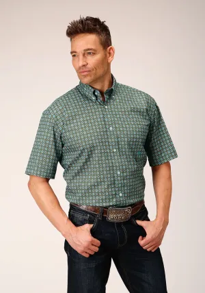 Pre Shrunk Fabric Roper Mens Olive Foulard Green 100% Cotton S/S Shirt Chic Option Trendsetter Choice Roper Mens Olive Foulard Green 100% Cotton S/S Shirt