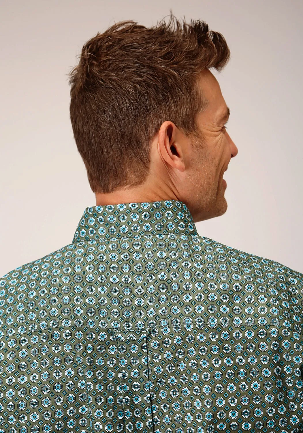 Reinforced Seams Comfortable Design Roper Mens Olive Foulard Green 100% Cotton S/S Shirt