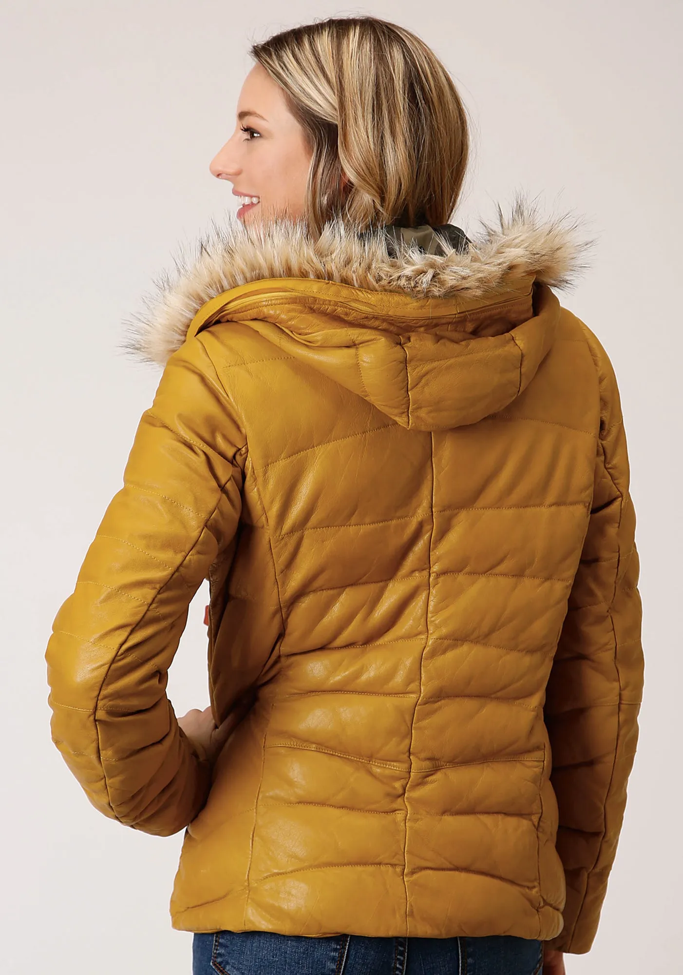 Modern Traveler Gear Sunny Vibes Stetson Womens Yellow Leather Quilted Hooded Jacket