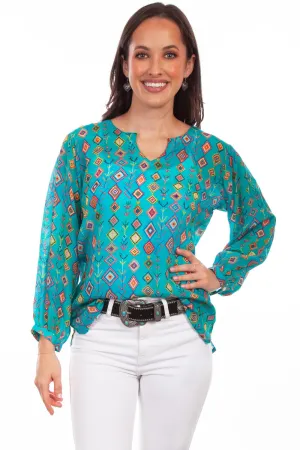 Premium Cotton Scully Womens Keyhole Graphic Turquoise Rayon L/S Tunic Scully Womens Keyhole Graphic Turquoise Rayon L/S Tunic Durable Texture Multipocket Style