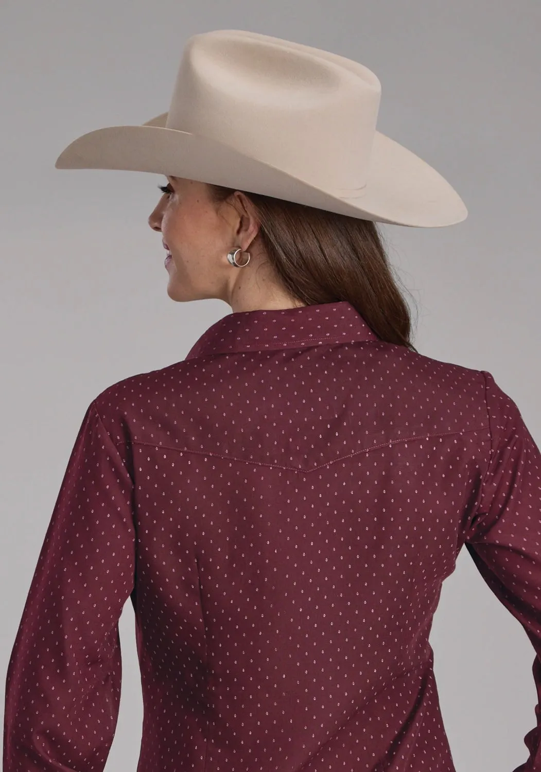 Roper Womens 2287 Dot Print Wine Cotton Blend L/S Shirt Comfy Wear