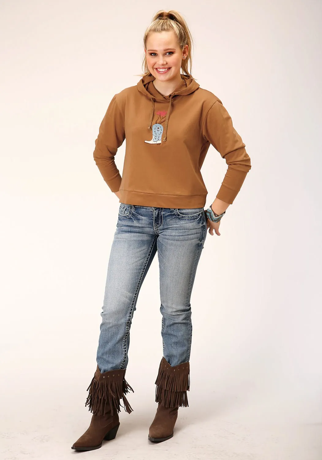 Roper Womens Micro Fleece Tobacco Brown 100% Cotton Hoodie Chic Design