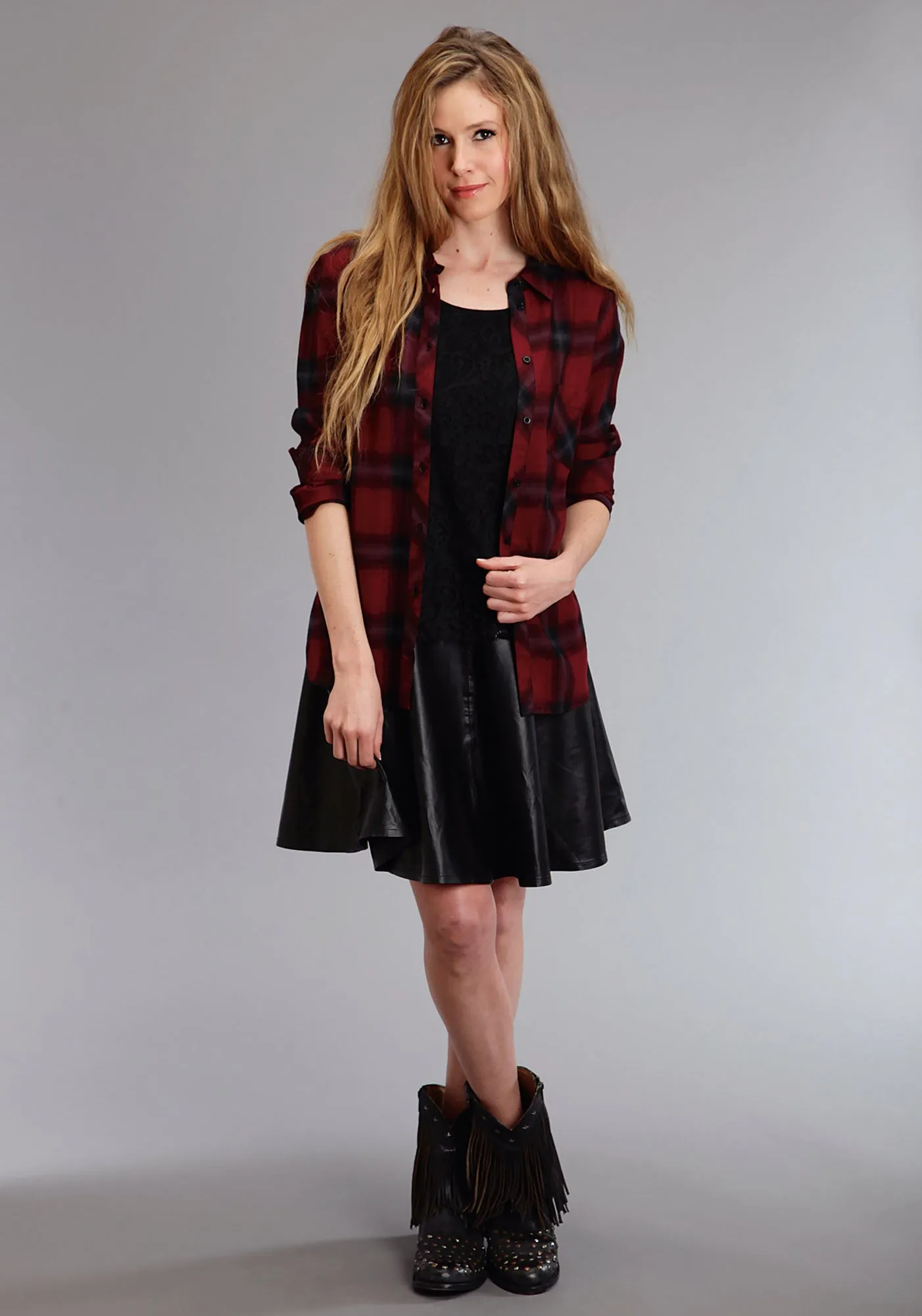City Walk Autumn Days Lightweight Core Layer Stetson Womens Back Zip Circle Black Lamb Leather Skirt
