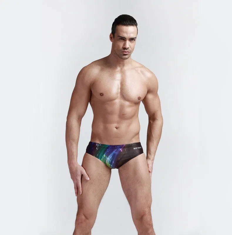 Premium Men's Polyester Swimming Trunks with Printing - Triathlon Swimwear for Water Activities (Sizes M to 3XL)