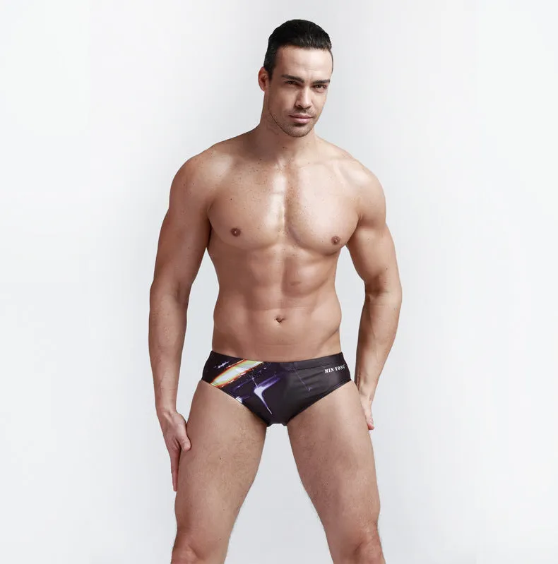 Premium Men's Polyester Swimming Trunks with Printing - Triathlon Swimwear for Water Activities (Sizes M to 3XL)