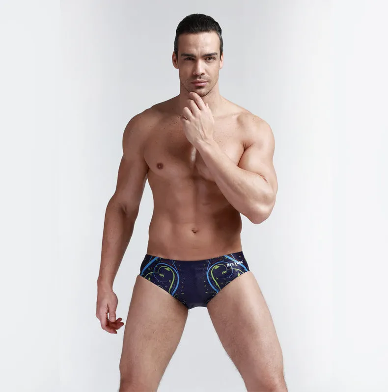 Premium Men's Polyester Swimming Trunks with Printing - Triathlon Swimwear for Water Activities (Sizes M to 3XL)