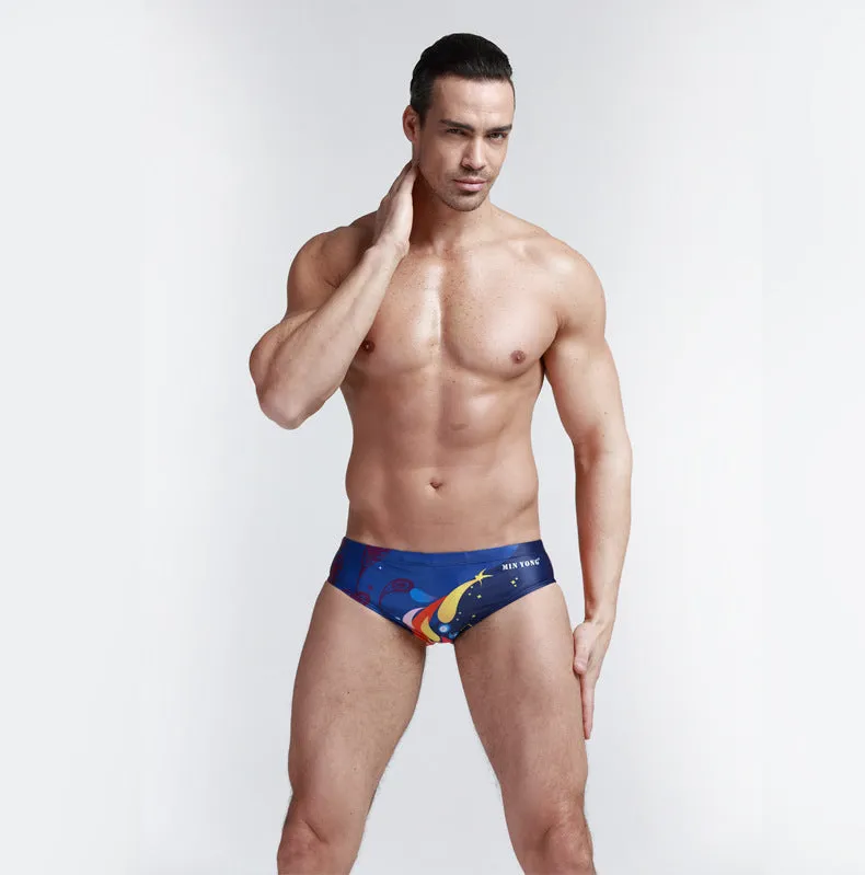 Premium Men's Polyester Swimming Trunks with Printing - Triathlon Swimwear for Water Activities (Sizes M to 3XL)